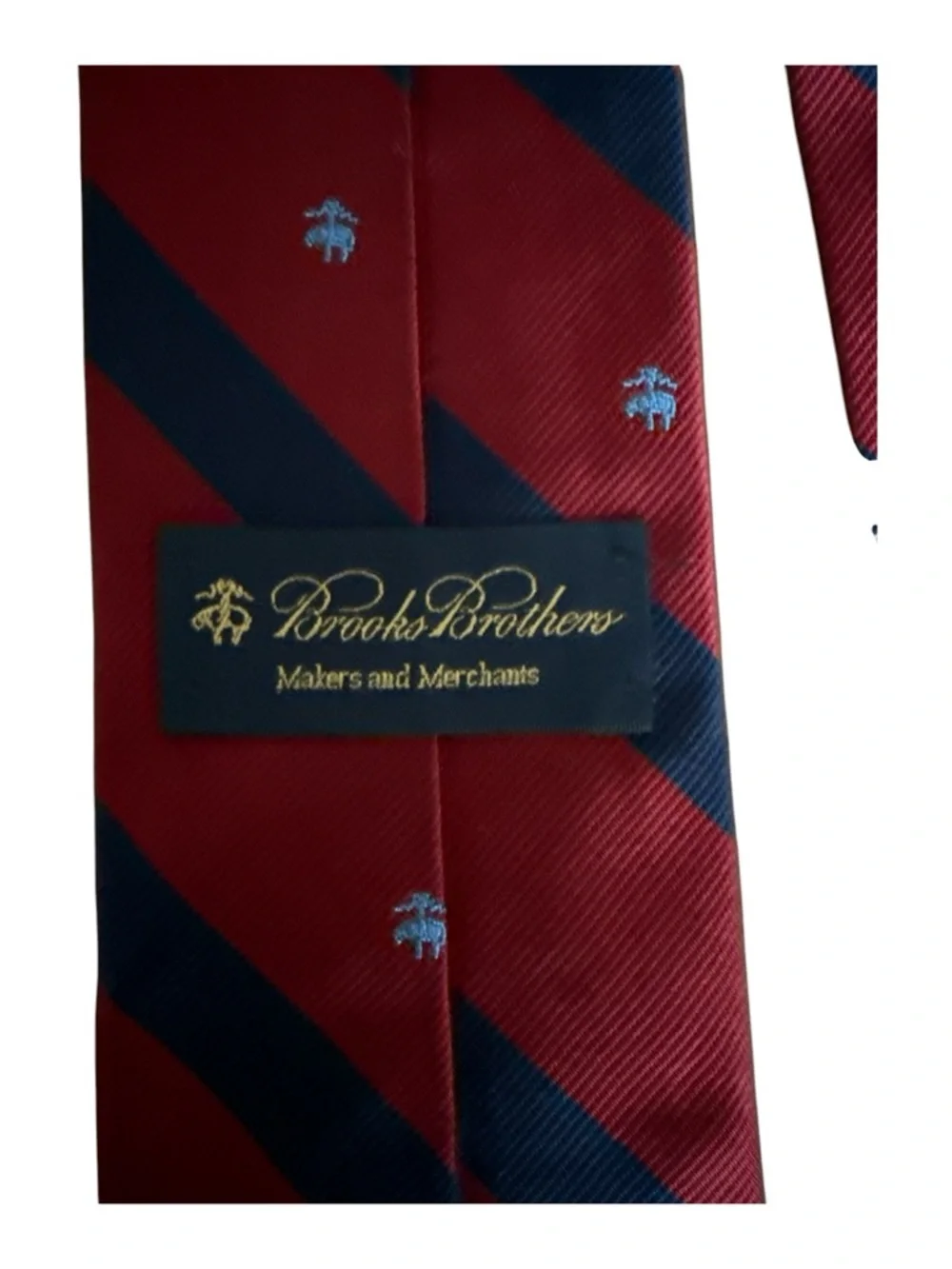 Brooks Brothers Makers Silk Repp Tie Red Navy Stripe Blue Logo Classic Preppy‎